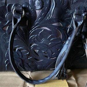 Patricia Nash Black Embossed Floral Tote With Metallic